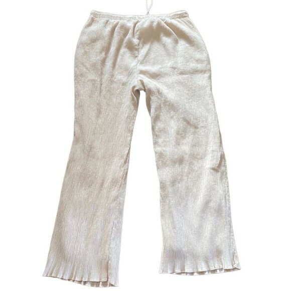 Abercrombie Crinkle Textured Pull-On Pant Wide Leg Large Short Warm Beige - Picture 3 of 5